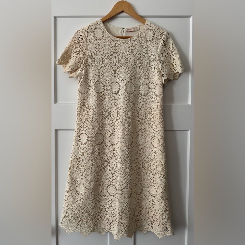 Tory Burch Trixy Ivory Crochet Lace Dress Short Sleeve Size M